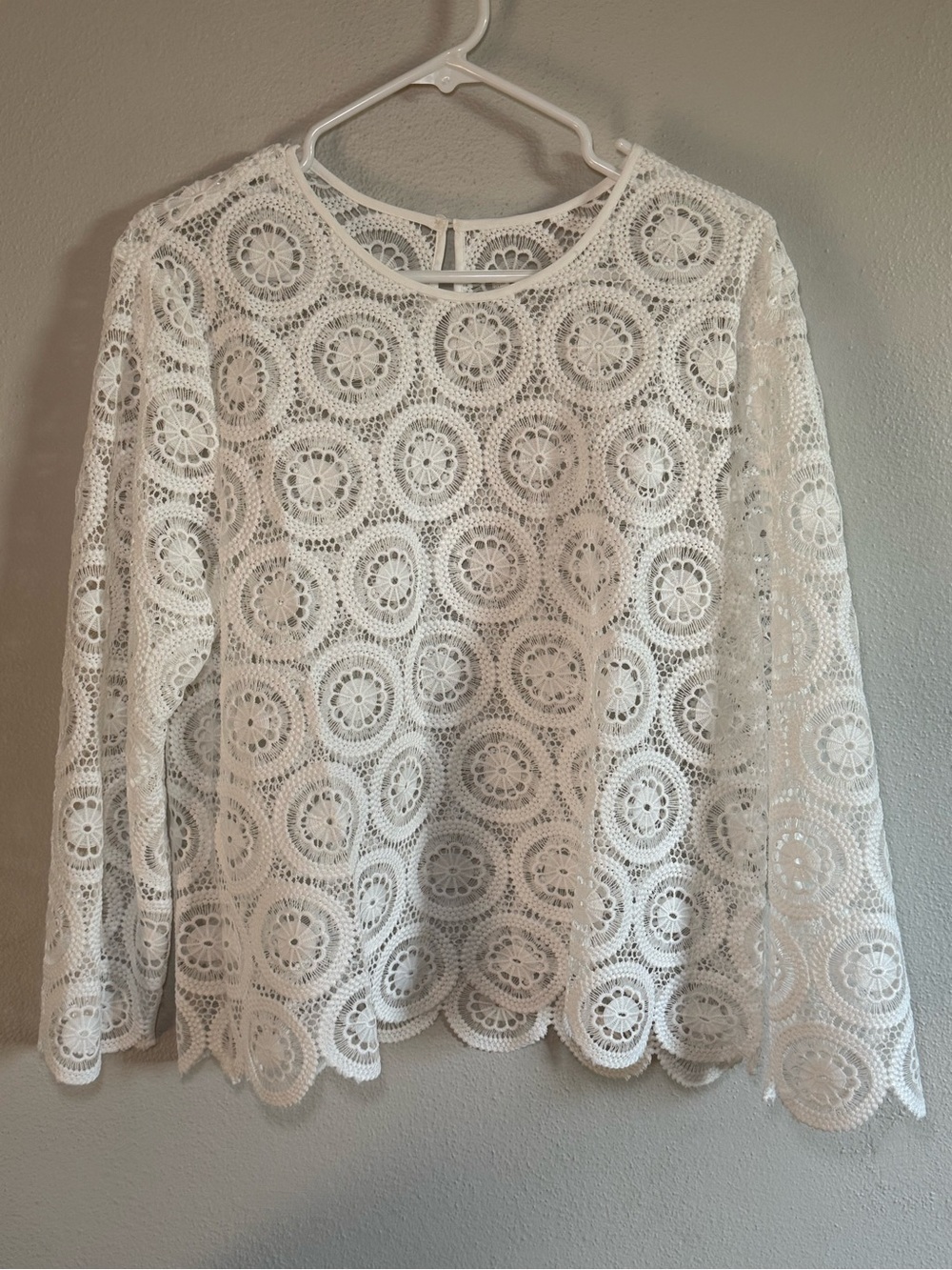 White Dainty Lace Cutout Long Sleeve Shirt Women’s Medium